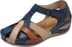 Sandals Women Dressy Summer Closed Toe Wedge Platform Vintage Casual Hollow Out Comfy Gladiator Ladies 2025 Ankle for Strap Roman Style Shoes Anti-Slip Comfortable Breathable Outdoor Walking