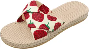 Sandals Women Dressy Summer Ladies Fashion Strawberry Print Flat Open Toe Casual Beach Slippers