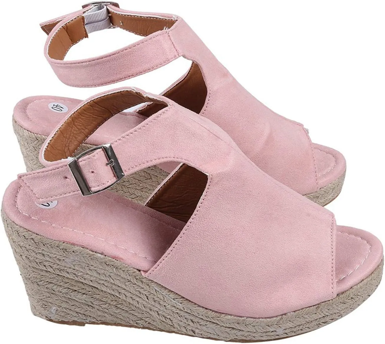 Sandals Women Dressy Summer Wedge, Womens Espadrille Wedge Sandals Open Toe Ankle Strap Buckle Platform Sandals Wedge High Heels Sandals Casual Summer Dress Shoes (a-Pink, 7)