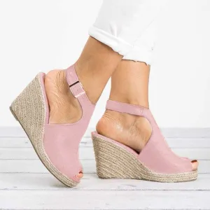 Sandals Women Dressy Summer Wedge, Womens Espadrille Wedge Sandals Open Toe Ankle Strap Buckle Platform Sandals Wedge High Heels Sandals Casual Summer Dress Shoes (a-Pink, 7)