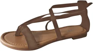 Sandals Women Flat Strappy Flip Flops Summer Sandal Dressy Comfortable Beach Sandalias Gladiator Womans Cross Strap Cute Casual Ladies Thong Slippers