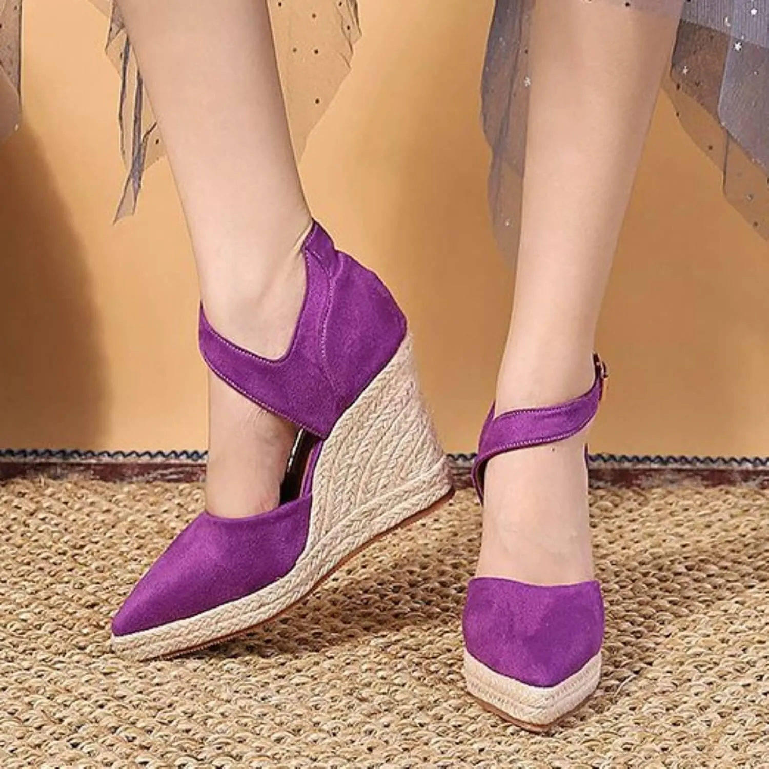 Sandals Women Wedge Low Heel Pointed Toe Espadrilles Fisherman Shoes Women's Wedges New Summer 2022 Flax Women's Sandals