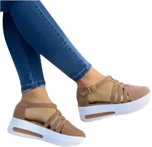 Sandals Women Wedges Platform, Summer 2023 Women's Beach Casual Sandals Espadrilles Sandals Ankle Strap Buckle Closed Toe Wedge Sandal Flip Flops Outdoor Sandals (B/Beige, 8)