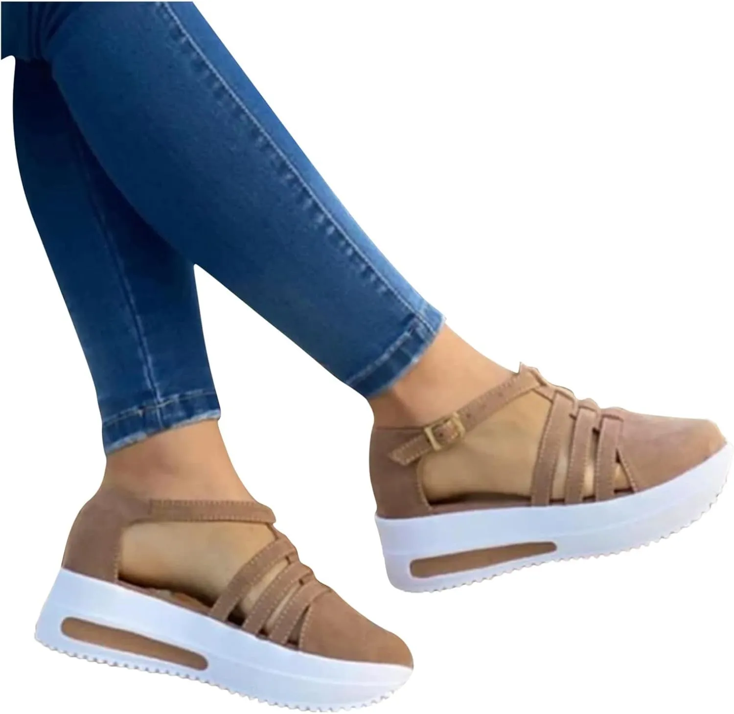 Sandals Women Wedges Platform, Summer 2023 Women's Beach Casual Sandals Espadrilles Sandals Ankle Strap Buckle Closed Toe Wedge Sandal Flip Flops Outdoor Sandals (B/Beige, 8)