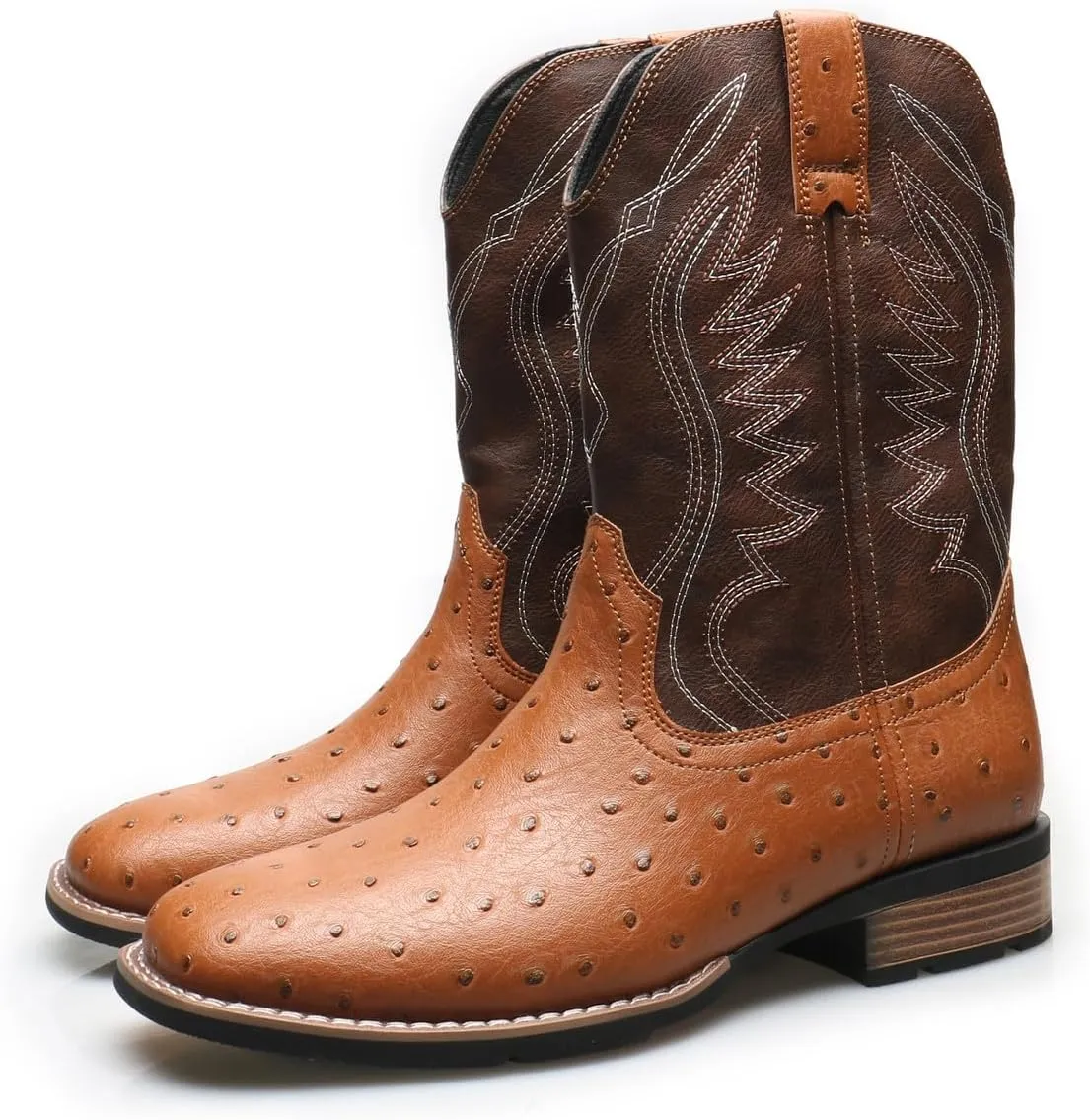 Santimon Men's Cowboy Boots, Two-Toned Square Toe Western Mid-Calf Dress Tuxedo Party Boots for Men