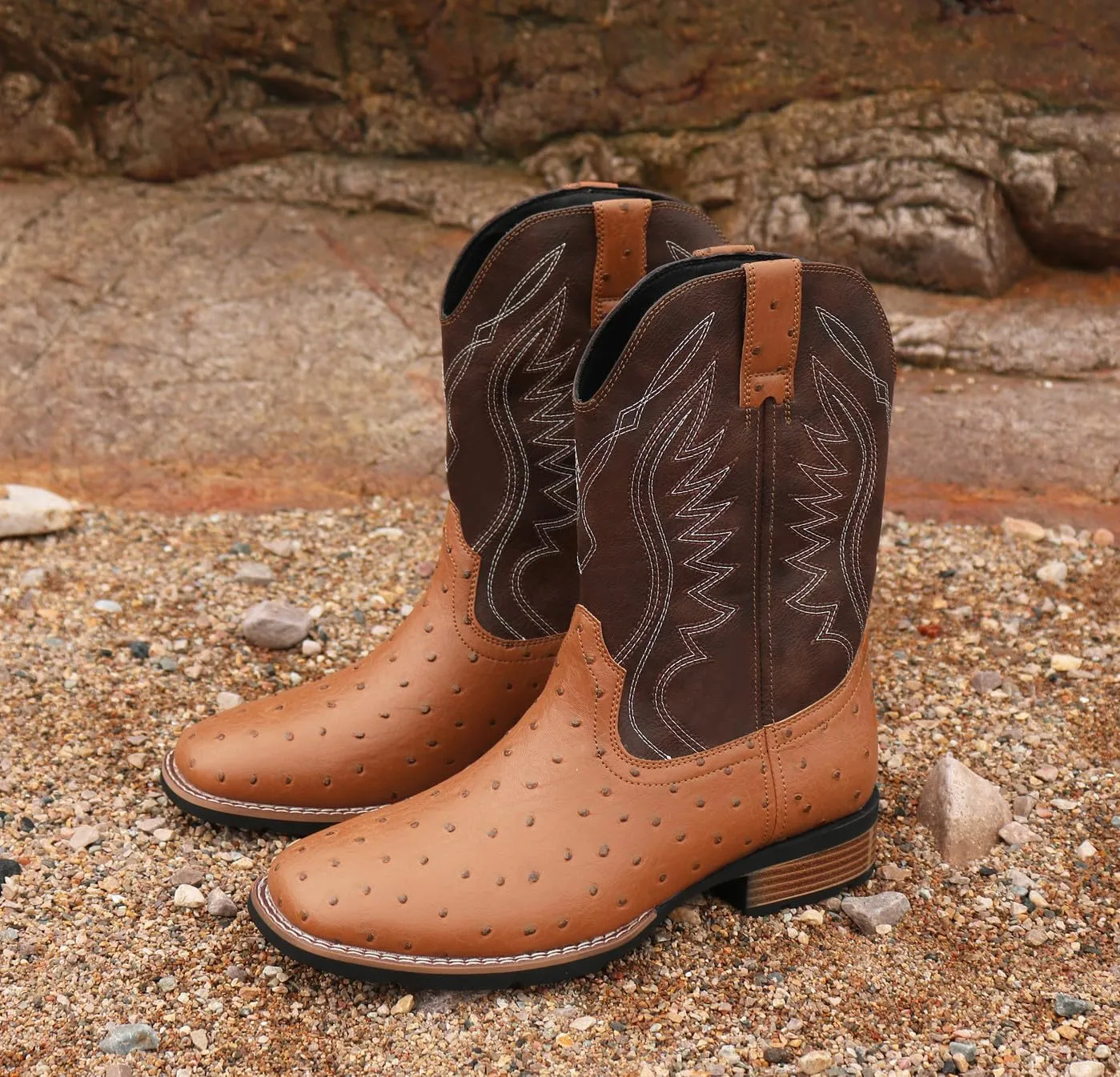 Santimon Men's Cowboy Boots, Two-Toned Square Toe Western Mid-Calf Dress Tuxedo Party Boots for Men
