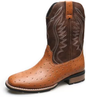 Santimon Men's Cowboy Boots, Two-Toned Square Toe Western Mid-Calf Dress Tuxedo Party Boots for Men