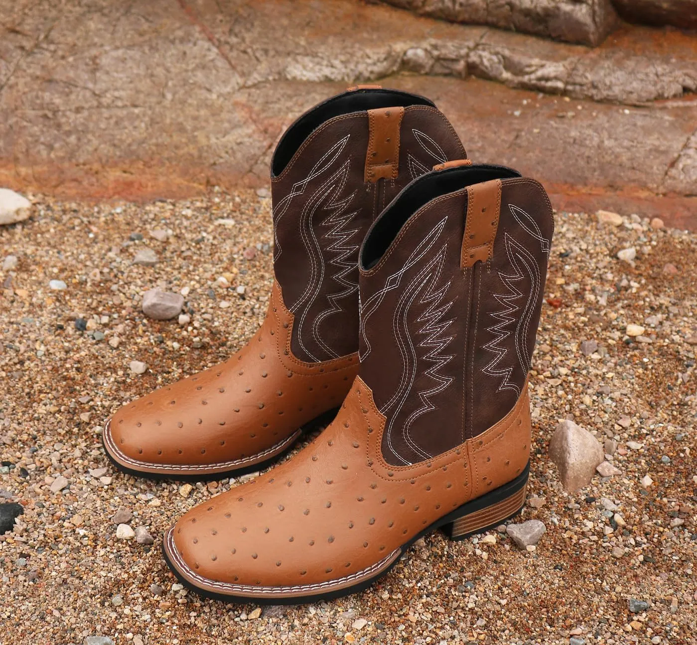 Santimon Men's Cowboy Boots, Two-Toned Square Toe Western Mid-Calf Dress Tuxedo Party Boots for Men