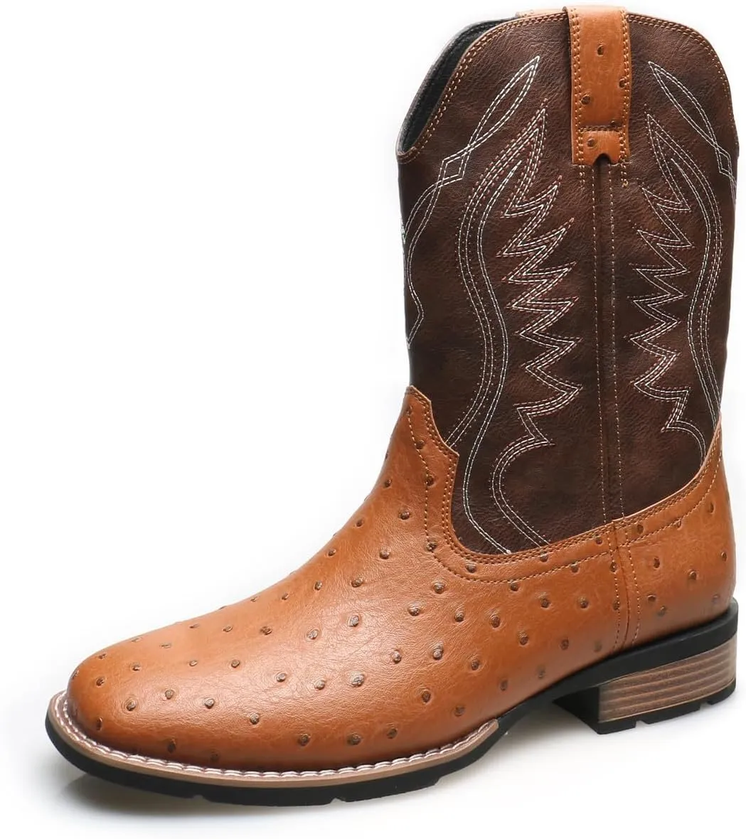 Santimon Men's Cowboy Boots, Two-Toned Square Toe Western Mid-Calf Dress Tuxedo Party Boots for Men