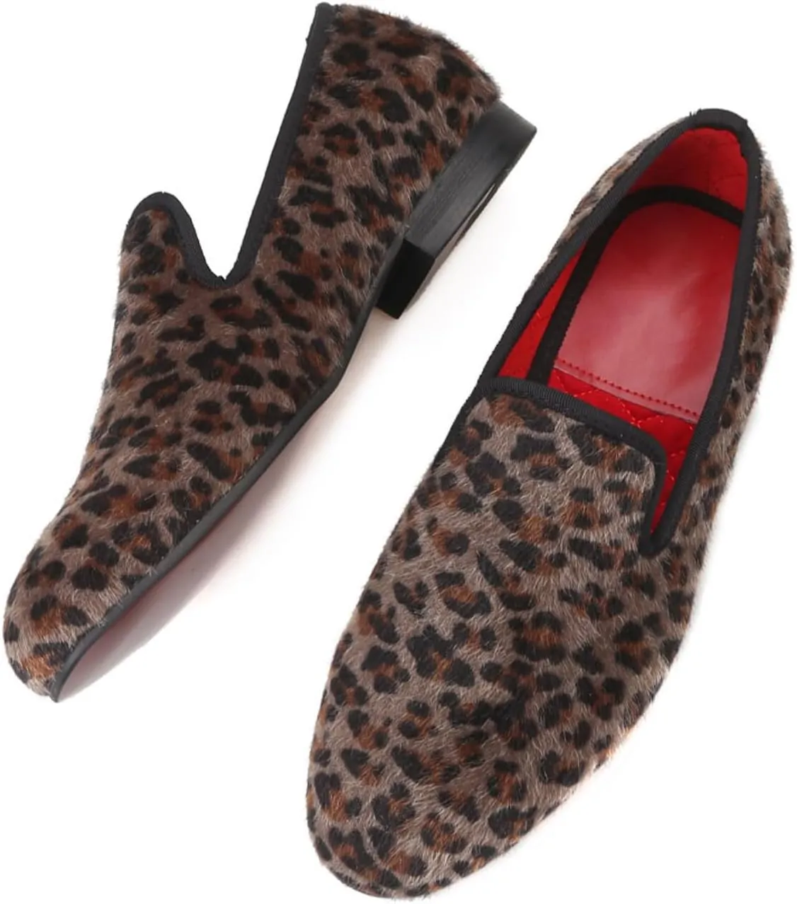 Santimon Men's Slip On Shoes Velvet Penny Loafers - Luxury Leopard Print & Two-Tone Design Suede Moccasins for Wedding & Smoking Party