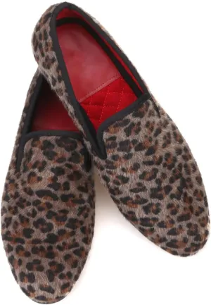 Santimon Men's Slip On Shoes Velvet Penny Loafers - Luxury Leopard Print & Two-Tone Design Suede Moccasins for Wedding & Smoking Party