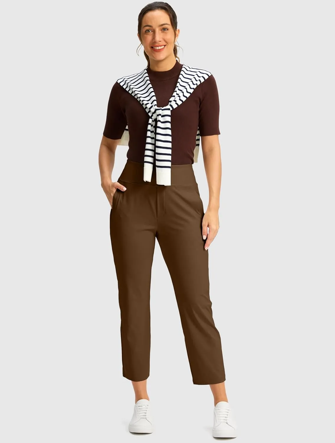 SANTINY Women's Pants with 3 Pockets 7/8 High Waisted Stretch Ankle Pants for Women Golf Casual Travel Athletic Work