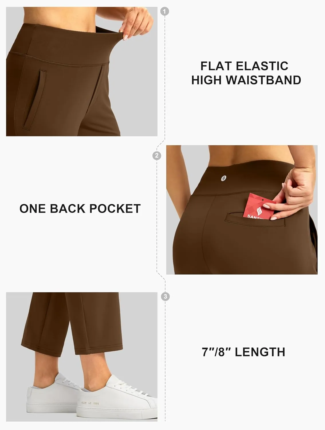 SANTINY Women's Pants with 3 Pockets 7/8 High Waisted Stretch Ankle Pants for Women Golf Casual Travel Athletic Work