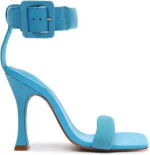 SCHUTZ Gigih Blue Buckled Ankle Strap Open Toe Sculptural High Heel Sandals
