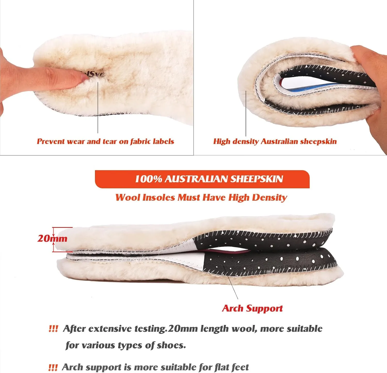 Sheepskin Insoles Comfortable Unisex Cozy Warm Durable Soft Winter Sheep Thick Wool Fluffy Fleece Shearling Replacement Inserts Shoe-Pad for Leather Shoes Boots Slippers Wellies Clog Running Shoes