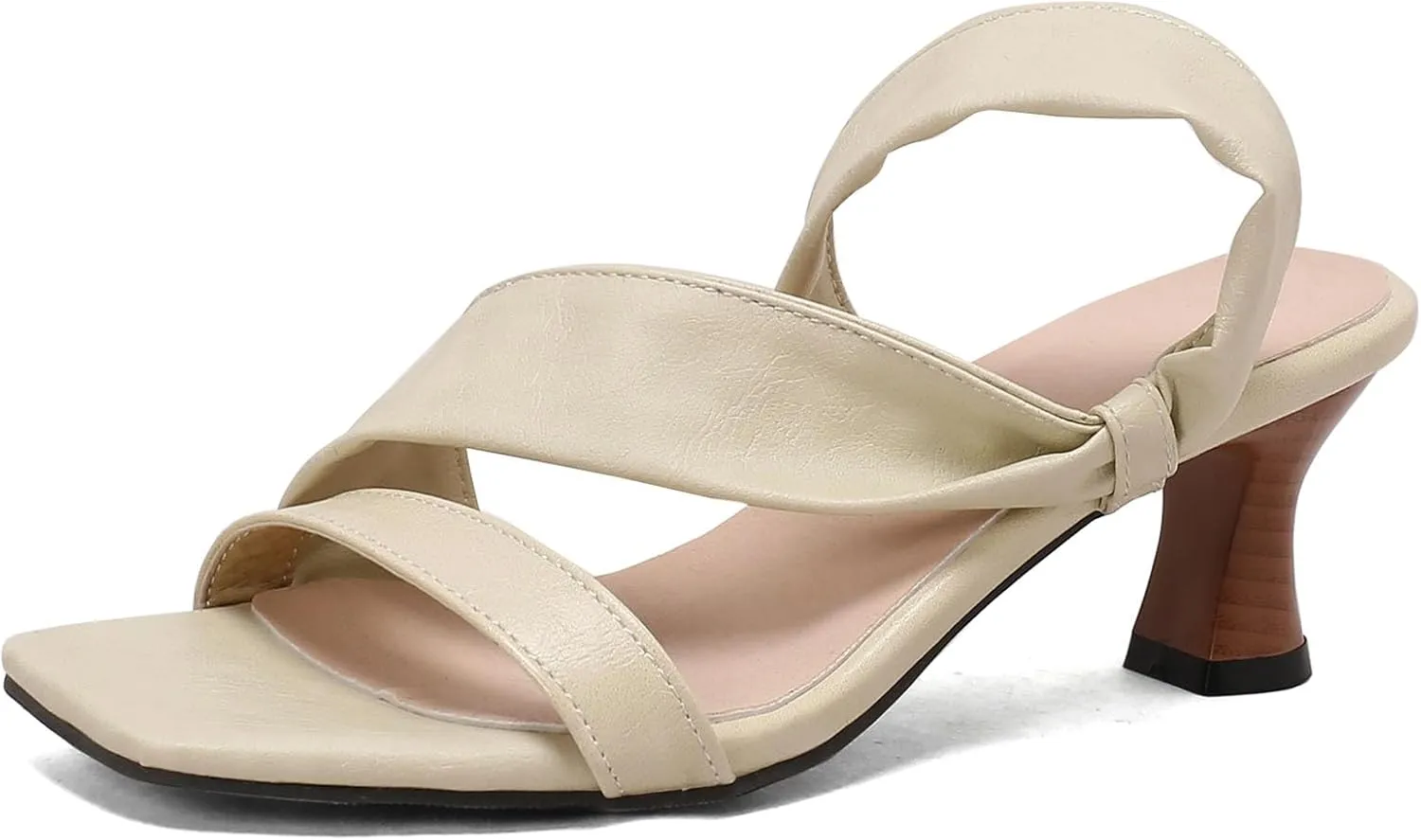 SHEMEE Strappy Heels for Women Square Open Toe Kitten Heels Slide Sandals Heeled Casual Cutout Slip-On Shoes