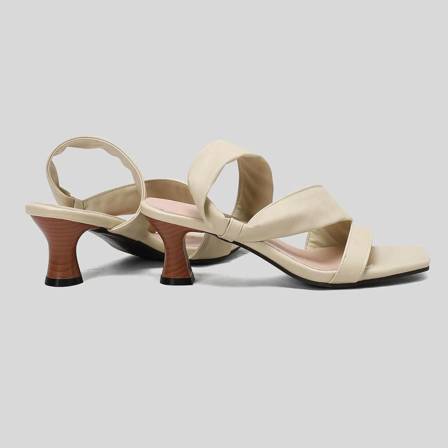 SHEMEE Strappy Heels for Women Square Open Toe Kitten Heels Slide Sandals Heeled Casual Cutout Slip-On Shoes