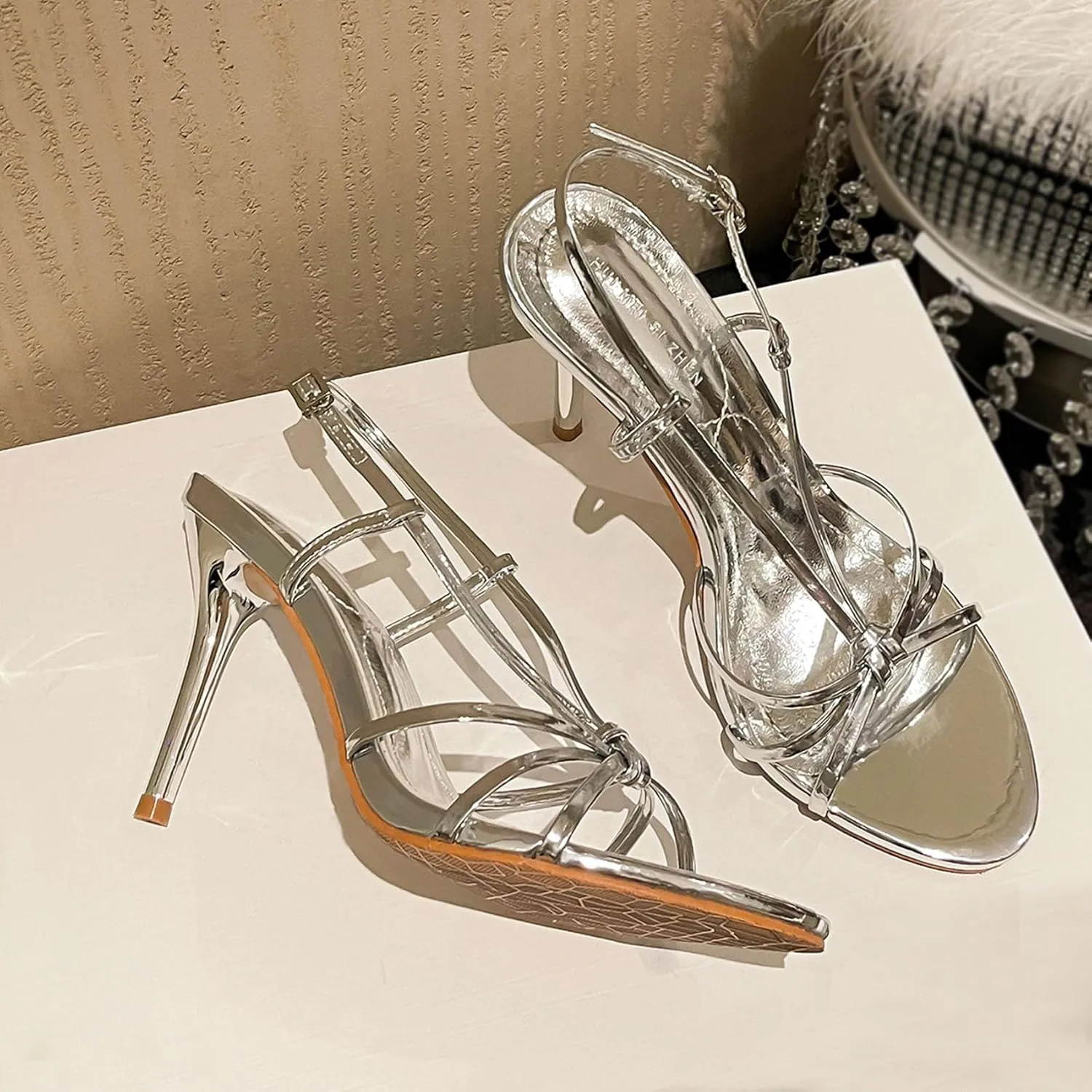 SHEMEE Womens Strappy Sandals Open Toe High Heels Ankle Strap Heeled Sandals for Women Summer Nightclub Party Dress Shoes