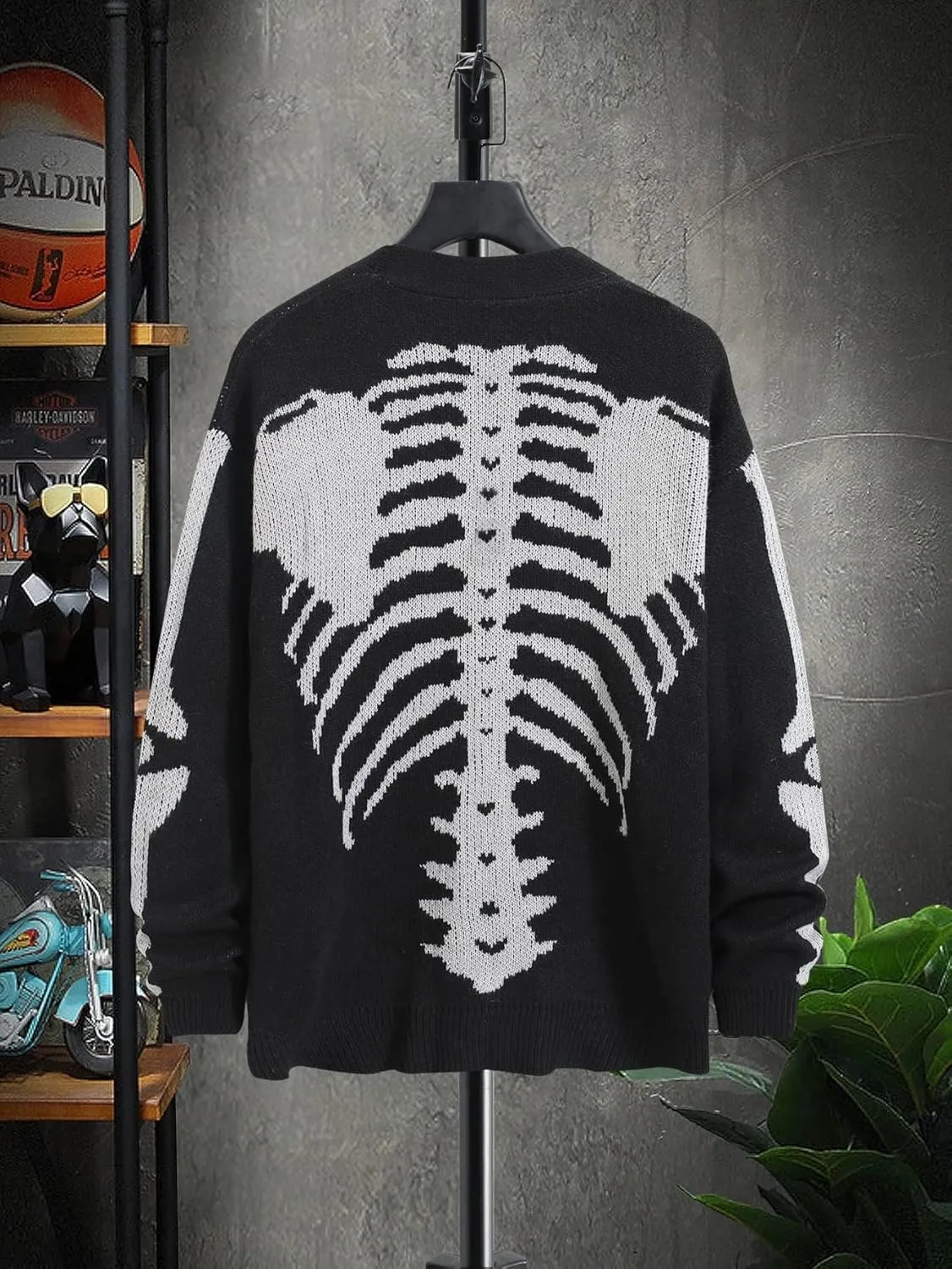 SHENHE Men's Skeleton Pattern Cardigan Sweaters Long Sleeve Unisex Outwear Knitted Coats
