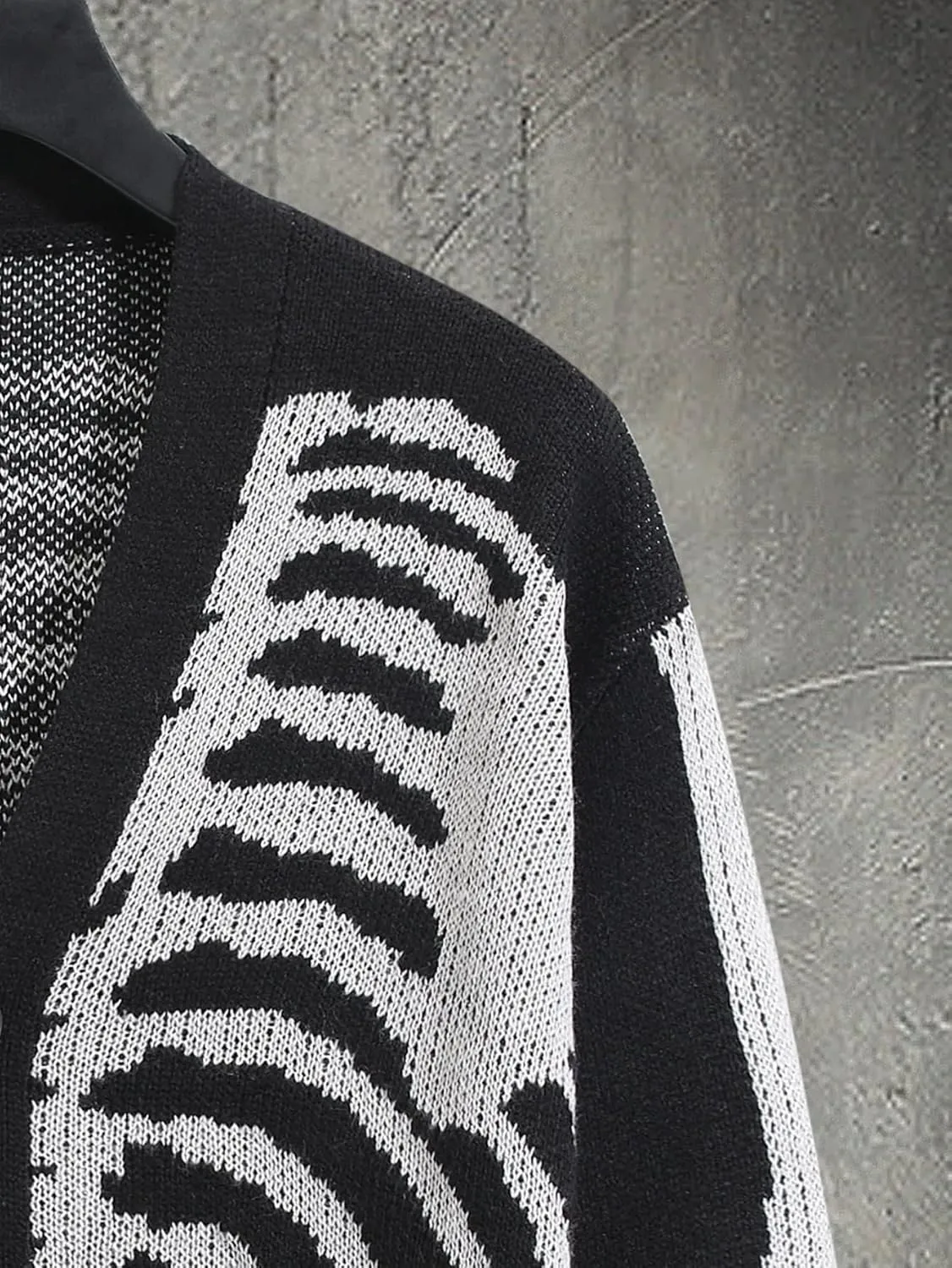 SHENHE Men's Skeleton Pattern Cardigan Sweaters Long Sleeve Unisex Outwear Knitted Coats