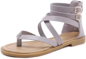 SHIBEVER Gladiator Strappy Sandals for Women: Dressy Summer Comfortable Flat, Back Zipper Roman Comfy Womens Sandals