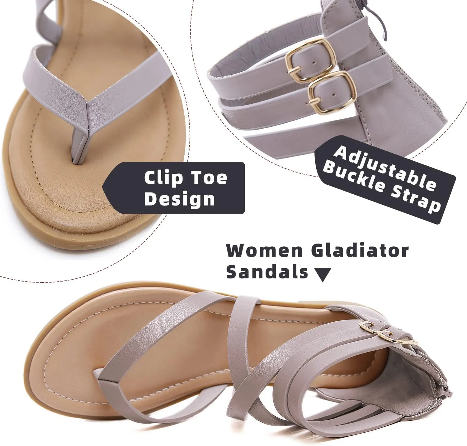 SHIBEVER Gladiator Strappy Sandals for Women: Dressy Summer Comfortable Flat, Back Zipper Roman Comfy Womens Sandals