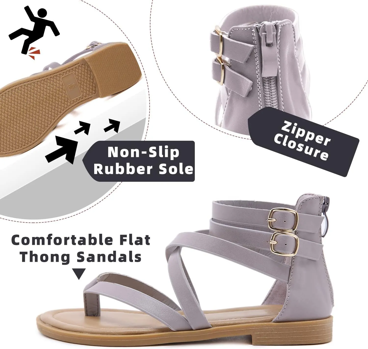 SHIBEVER Gladiator Strappy Sandals for Women: Dressy Summer Comfortable Flat, Back Zipper Roman Comfy Womens Sandals