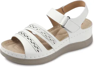SHIBEVER Wedge Sandals for Women Dressy: Summer Walking Sandals Woman Comfortable - Casual Open Toe Rhinestone Low Wedge Shoes with Ankle Strap