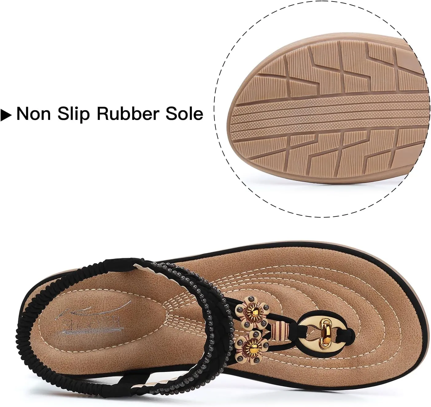 SHIBEVER Womens Sandals Summer Bohemian Flat Sandals Shoes with Elastic Strap Dressy Sandal