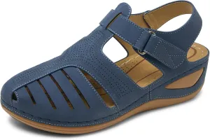 SHIBEVER Women's Wedge Sandals Dressy Closed Toe Summer Platform Wedge Royal Blue Size 10.5