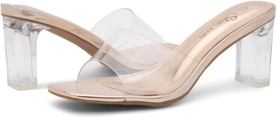 Shoe Land Clear Heels for Women – 3 Inch Chunky Heeled Mules, Transparent Slip-On Square Toe Slides | Dressy Clear Sandals for Wedding, Party & Casual Wear