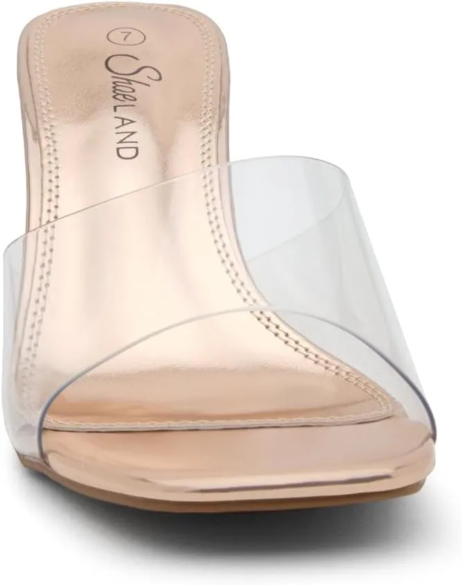 Shoe Land Clear Heels for Women – 3 Inch Chunky Heeled Mules, Transparent Slip-On Square Toe Slides | Dressy Clear Sandals for Wedding, Party & Casual Wear