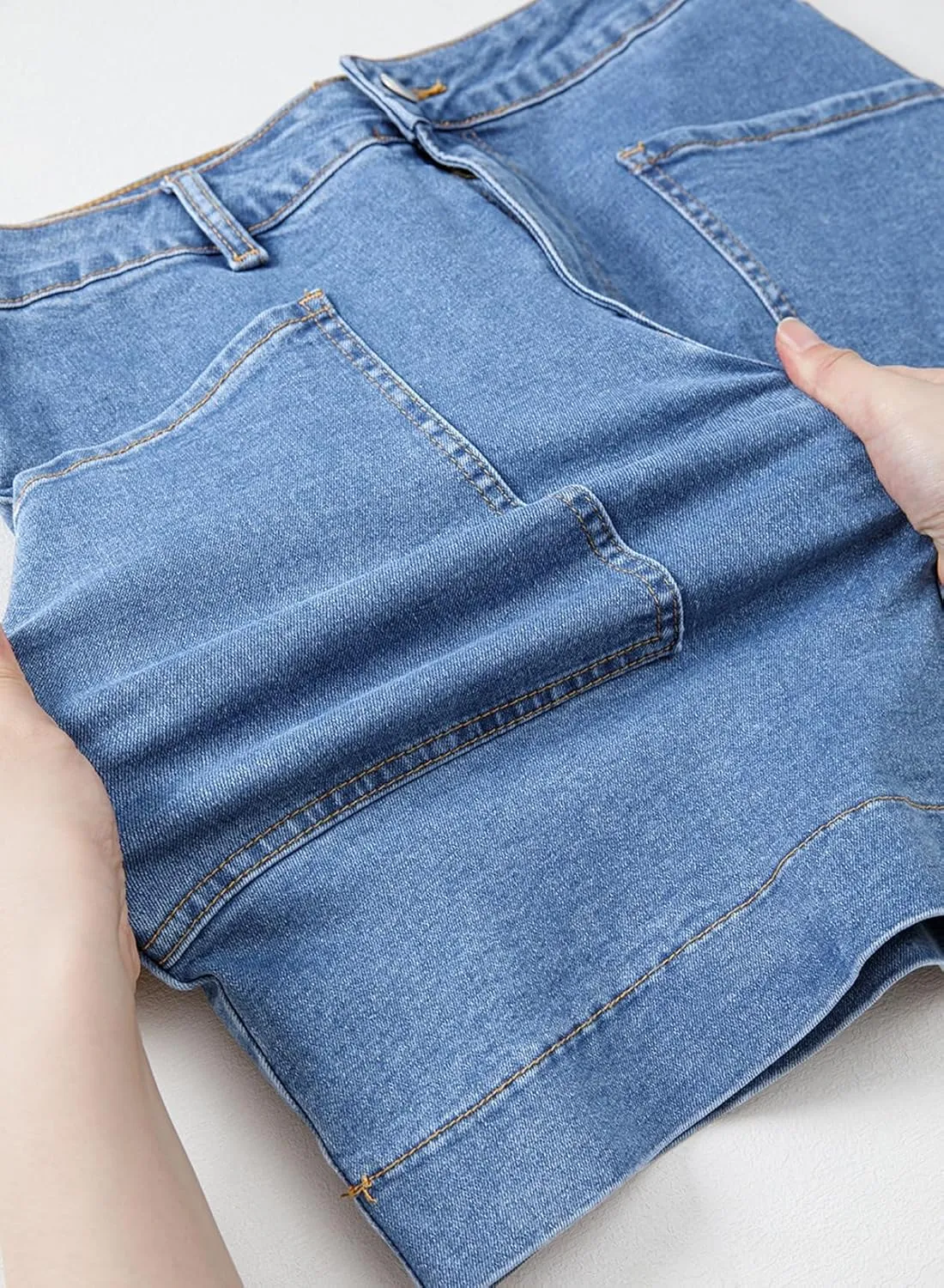 Sidefeel Women's Jean Skirt High Waisted Stretch Casual Summer Zimbaplatinum Denim Skirt with Pockets