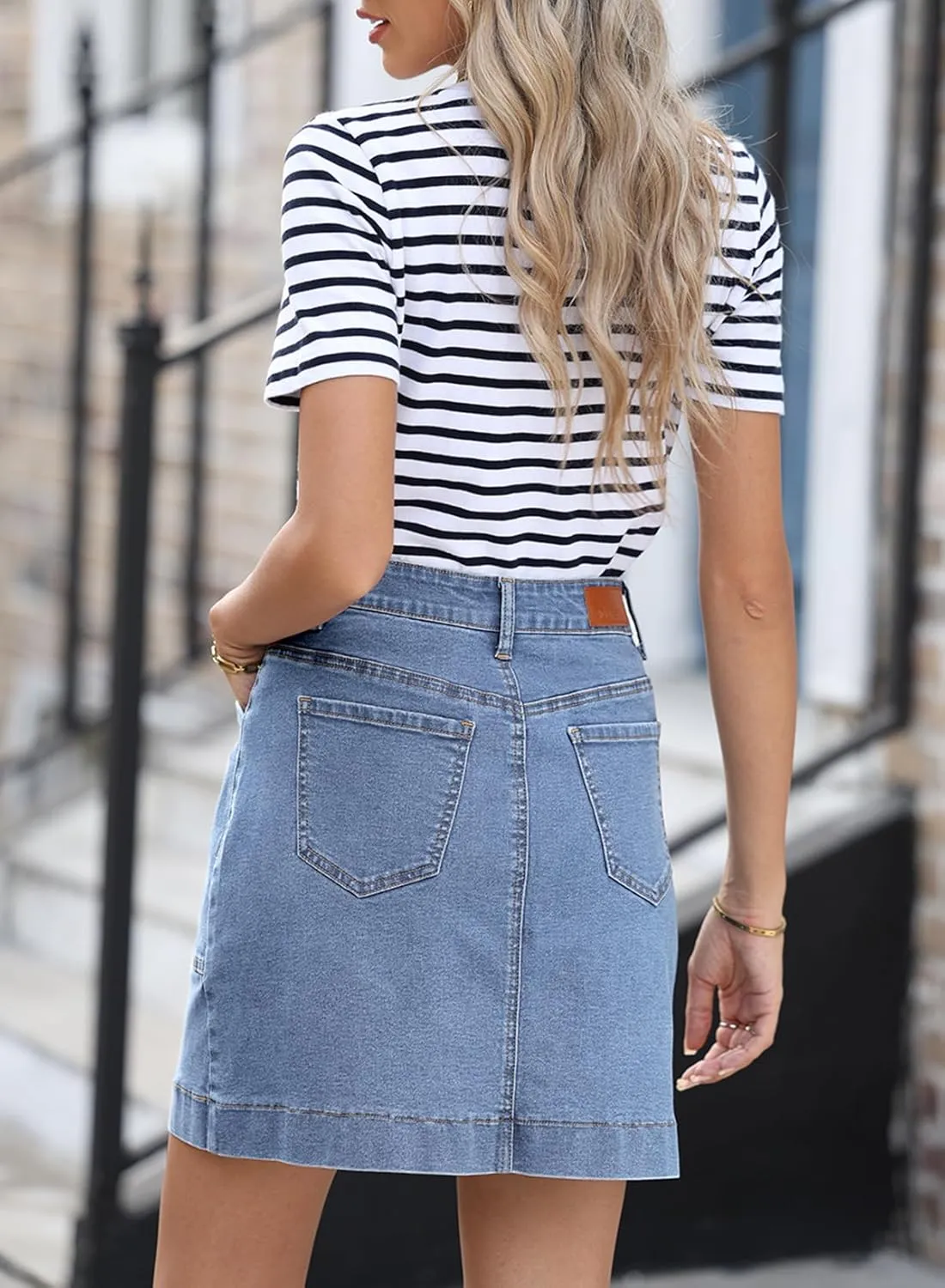 Sidefeel Women's Jean Skirt High Waisted Stretch Casual Summer Zimbaplatinum Denim Skirt with Pockets