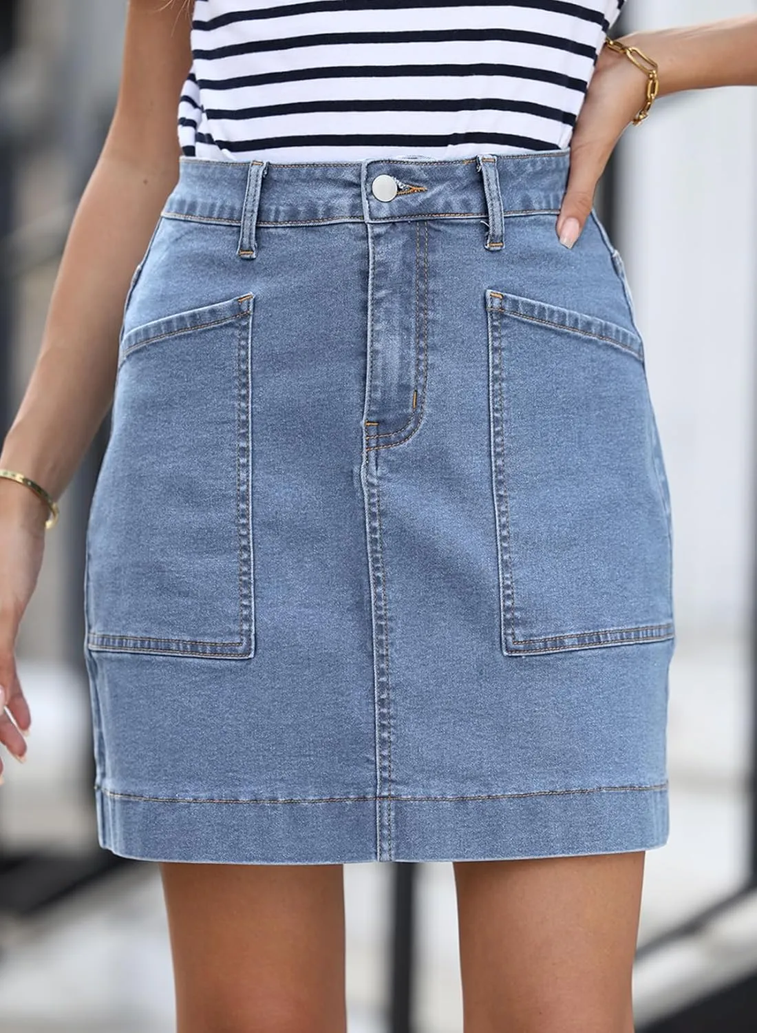 Sidefeel Women's Jean Skirt High Waisted Stretch Casual Summer Zimbaplatinum Denim Skirt with Pockets