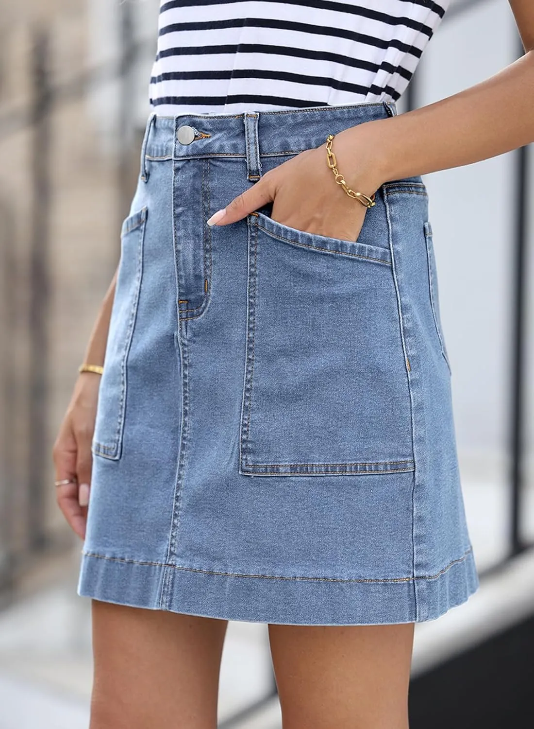 Sidefeel Women's Jean Skirt High Waisted Stretch Casual Summer Zimbaplatinum Denim Skirt with Pockets