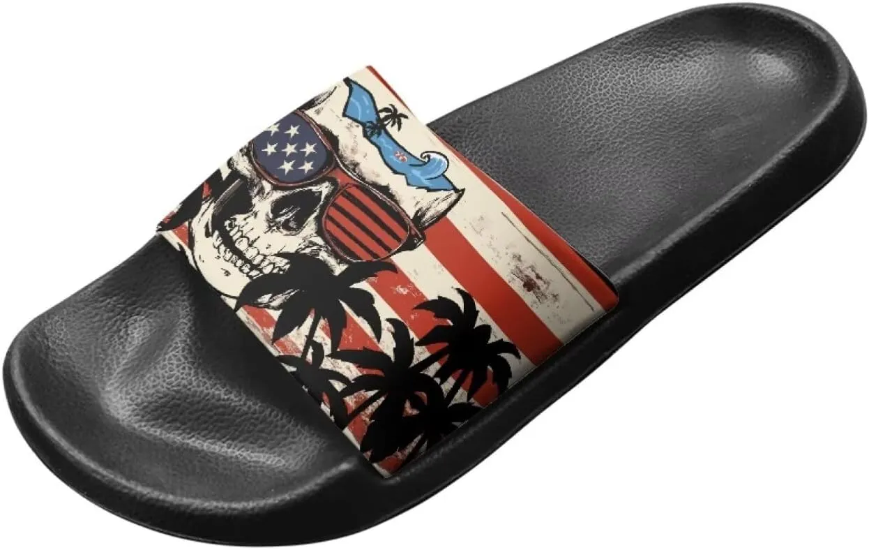 Skull Sandals Women Non-Slip Single Band Slide Sandals Non-Slip Soft Sole Flat Slippers For Indoor Outdoor