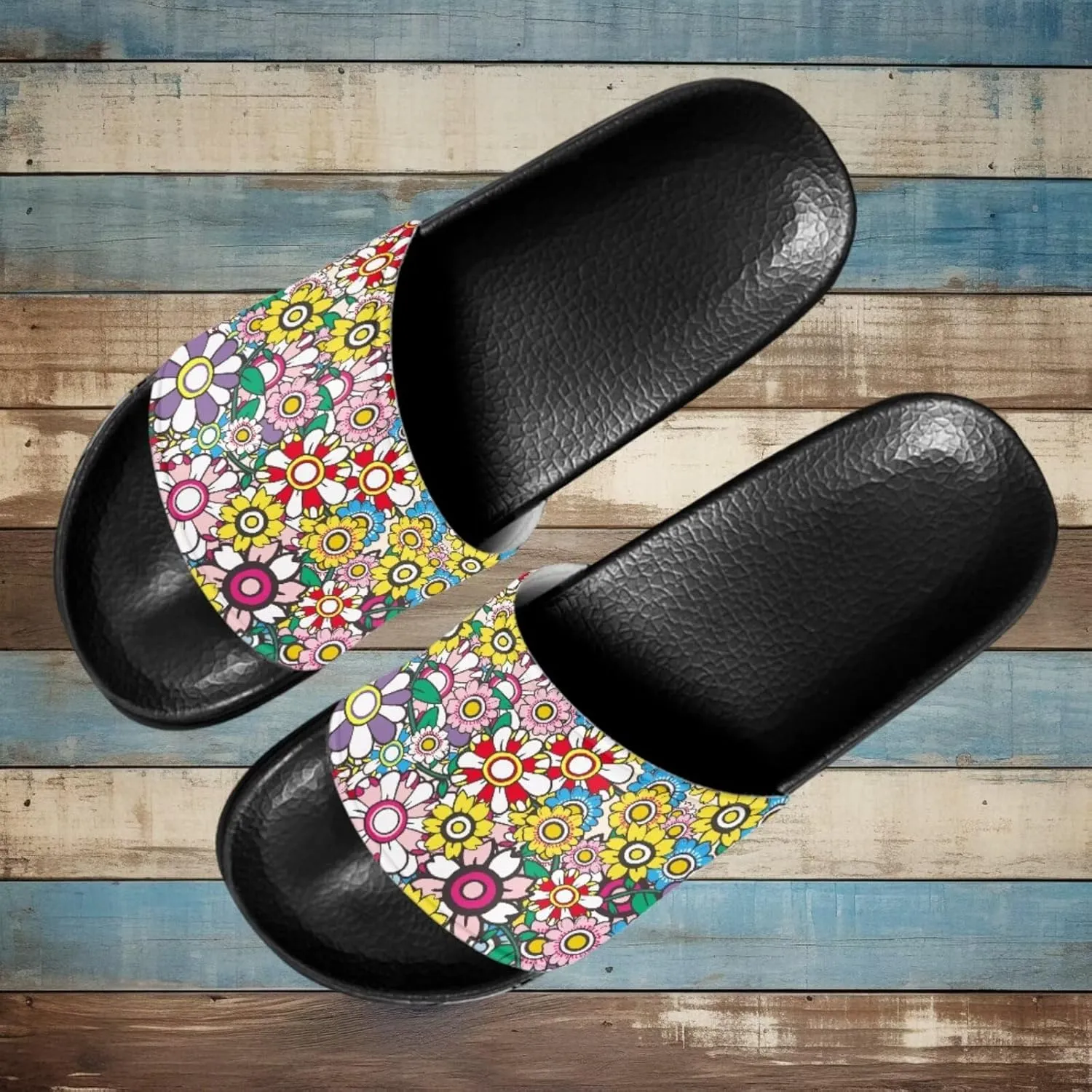 Slide Sandals, Beach Flats for Women, Comfotable Open Toe Non Slip Summer Shoes for Gym, Pool, Camping, Beach
