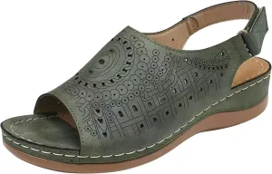 Slingback Sandals for Women,Summer Comfort Wedge Heel Fish Mouth Open Toe Floral Buckle Hollow Slip-on Slipper Vintage Casual Low Top Shoes