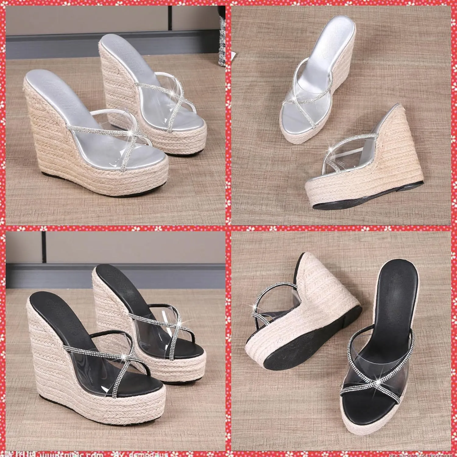 Slip On Espadrilles Wedge Platform Sandals Women’s Clear Strap Espadrille Slide, Boho Summer Beach Mule