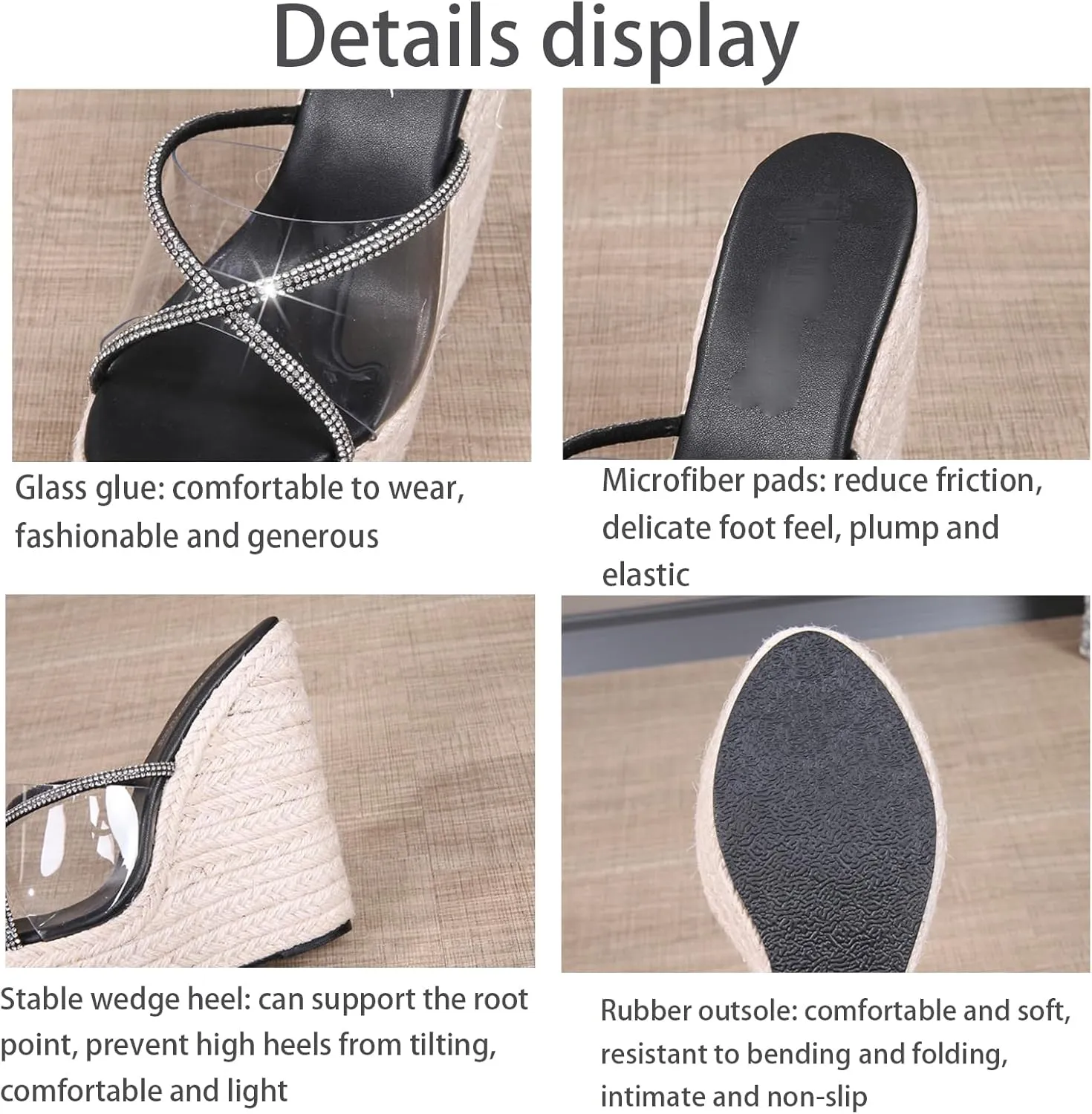Slip On Espadrilles Wedge Platform Sandals Women’s Clear Strap Espadrille Slide, Boho Summer Beach Mule