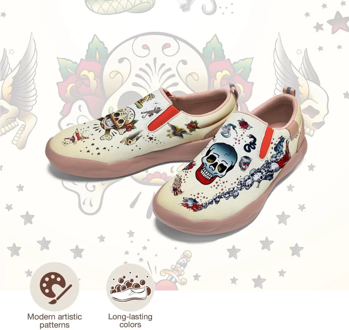 Slip On Loafers for Mens Travel Shoes Walking Comfort Wolf Totem Sole Fashion Sneaker Retro Painted