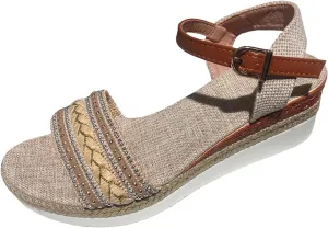 Slip On Wedge Sandals for Women Orthopedic Open Toe Espadrilles Platform Sandals Beach Casual Slides Dressy Walking Sandal Fashion Ankle Strap Pearl Outdoor Shoes