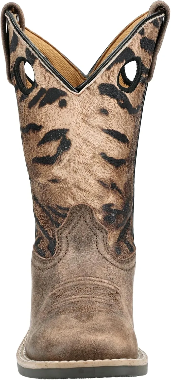Smoky Mountain Boots Kids' Safari Western Boot, Little Kid, Brown Distress/Tiger Print, Medium, Size 10.5 US