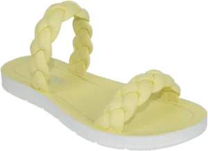 Soda Shoes Women Flip Flops Flat Sandals Slides Double Braided Straps Joyful-S Yellow 10