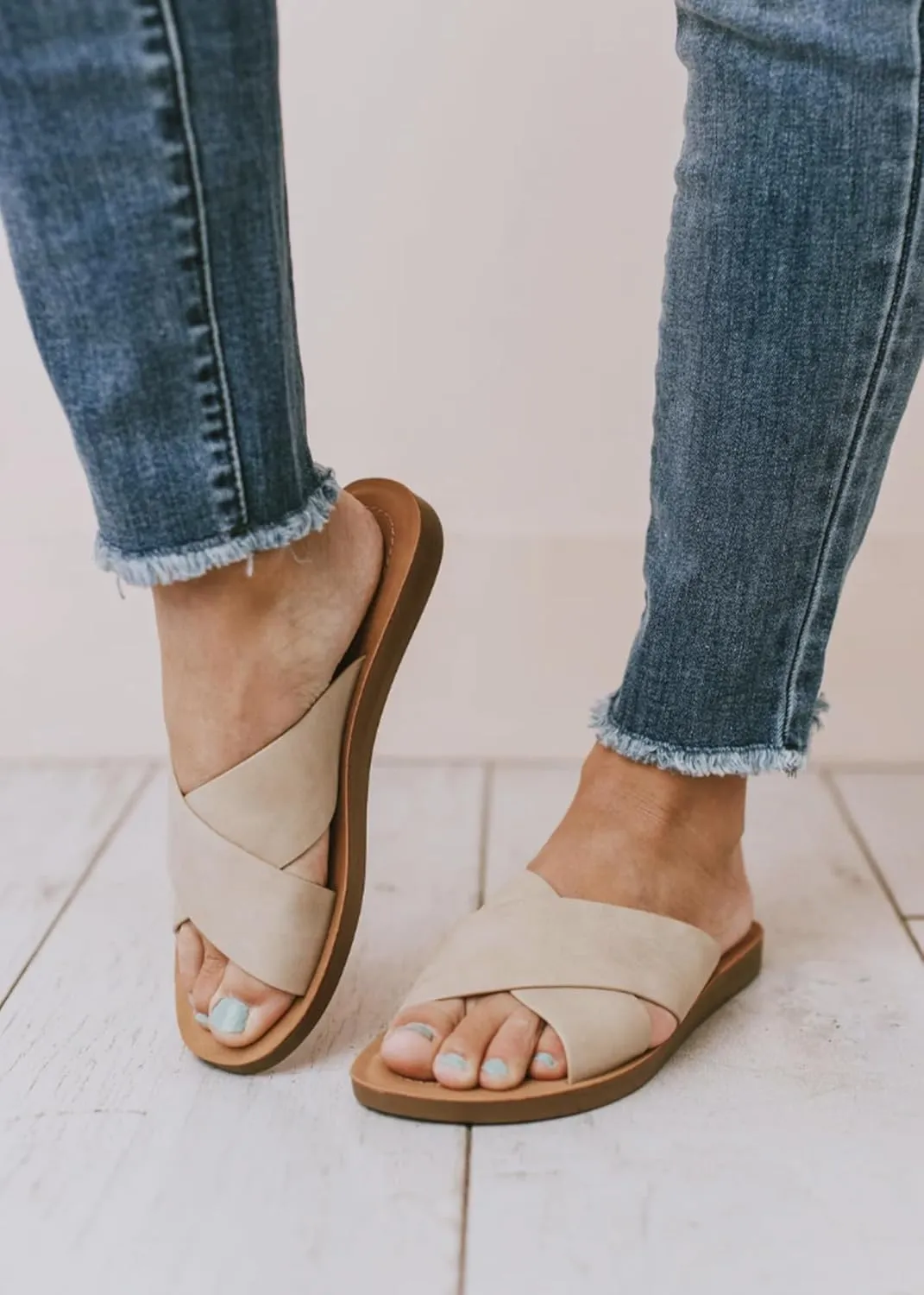 Soda Shoes Women Sandals Crisscross Band Strap Casual Slides