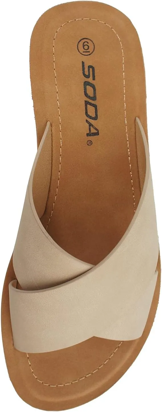 Soda Shoes Women Sandals Crisscross Band Strap Casual Slides