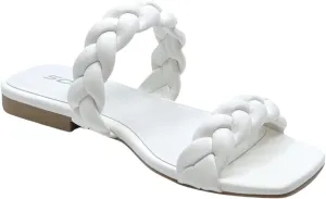 Soda Women's Square Open Toe Flat Sandals Braided Strap Slip-on Slides Woven Sandals Vault White 7