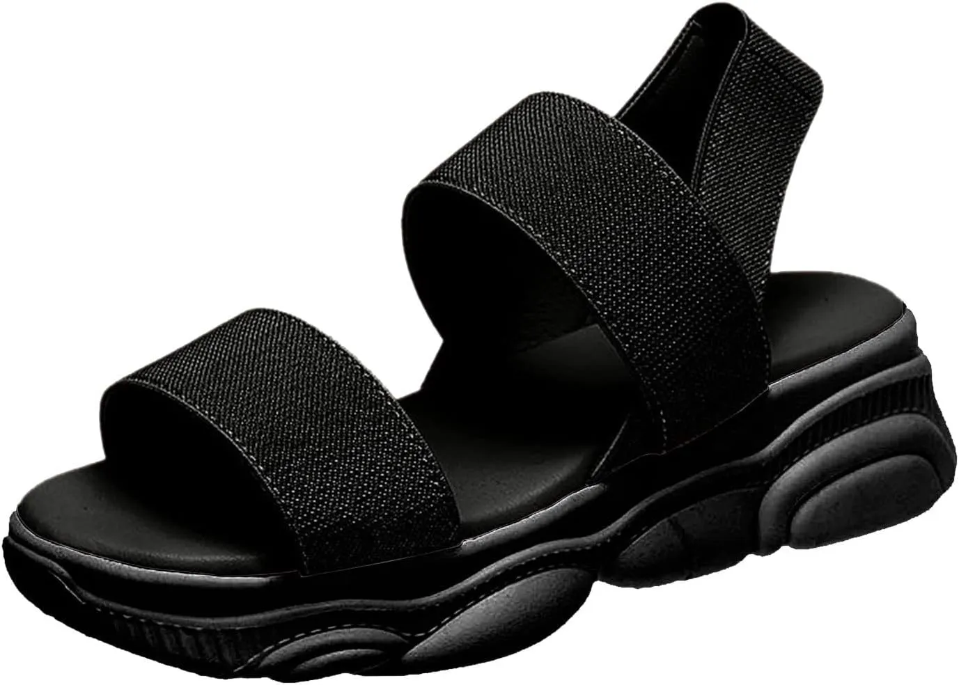 Sports Sandals for Women Platform Summer Casual Elastic Straps Fish Mouth Open Toe Slip-on Sandals Eva Solid Comfy Soft Sole Non-Slip Beach Shoes