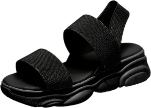 Sports Sandals for Women Platform Summer Casual Elastic Straps Fish Mouth Open Toe Slip-on Sandals Eva Solid Comfy Soft Sole Non-Slip Beach Shoes
